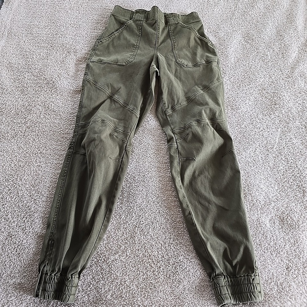 Spanx Pants Womens Medium Green Cargo Jogger Stretch Twill Zip Ankle 20319R